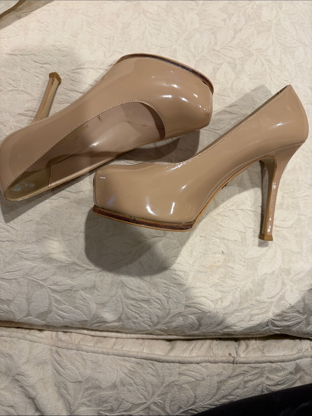 London Nude Patent platform square Toe Pumps size 4.5